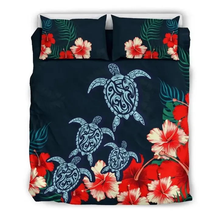 Alohawaii Bedding Set - Cover and Pillow Cases Hawaiian Hibiscus And Turtle Polynesian | Alohawaii.co