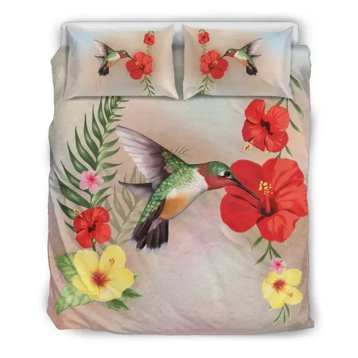 Alohawaii Bedding Set - Cover and Pillow Cases Hawaiian Hummingbirds Hibiscus Polynesian | Alohawaii.co