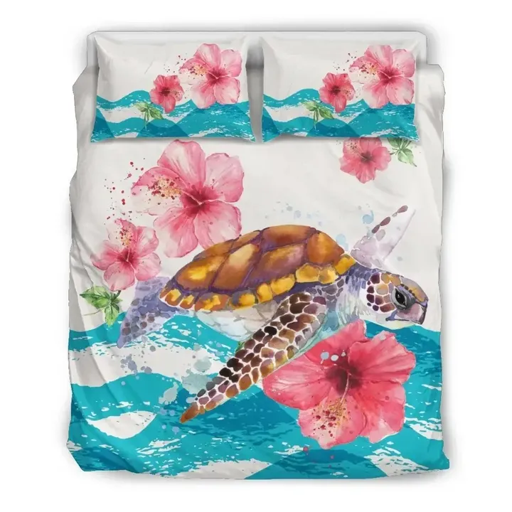 Alohawaii Bedding Set - Cover and Pillow Cases Hawaiian Turtle Hibiscus Waves Polynesian | Alohawaii.co