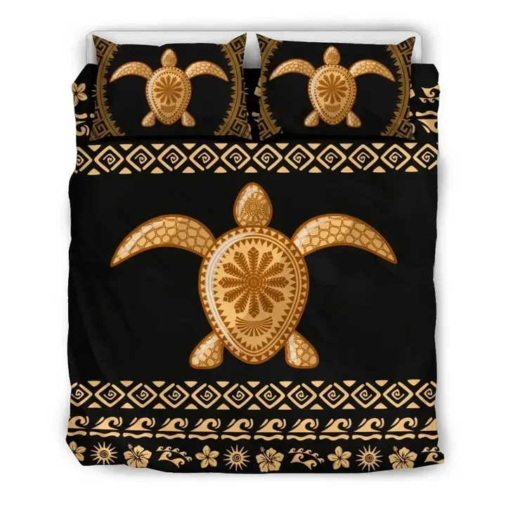 Alohawaii Bedding Set - Cover and Pillow Cases Hawaiian Golden Turtle Hibiscus Plumeria Polynesian | Alohawaii.co