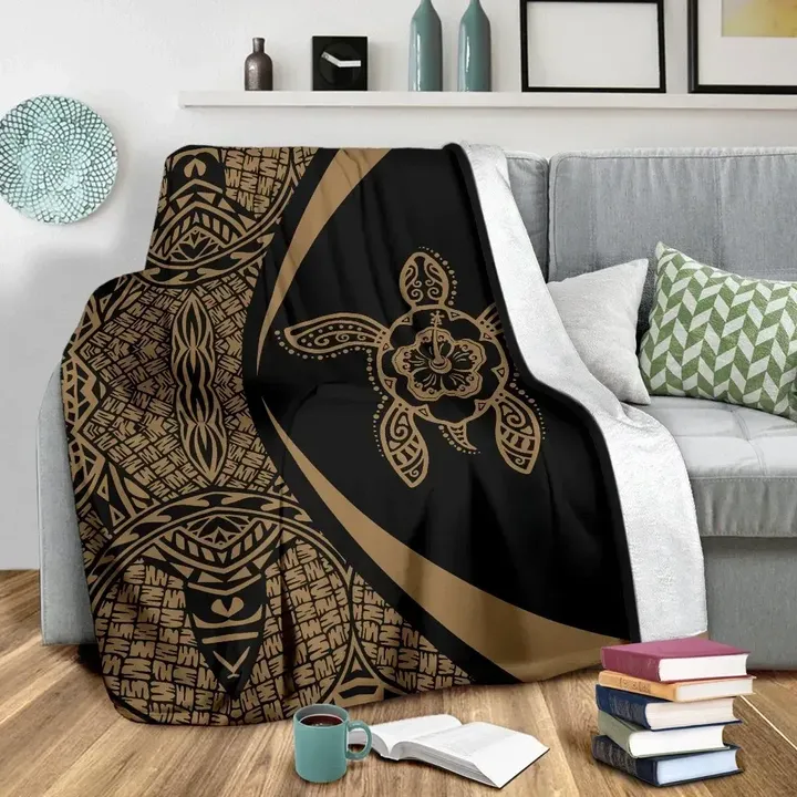 Alohawaii Blanket - Hawaiian Tribal Polynesian Bedding Set Premium Blanket Circle Style Gold | Alohawaii.co