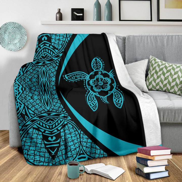 Alohawaii Blanket - Hawaii Polynesian Tribal Premium Blanket Circle Style Blue | Alohawaii.co