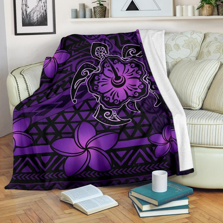 Alohawaii Blanket - Hawaii Mix Polynesian Turtle Plumeria Premium Blanket Nick Style Purple | Alohawaii.co