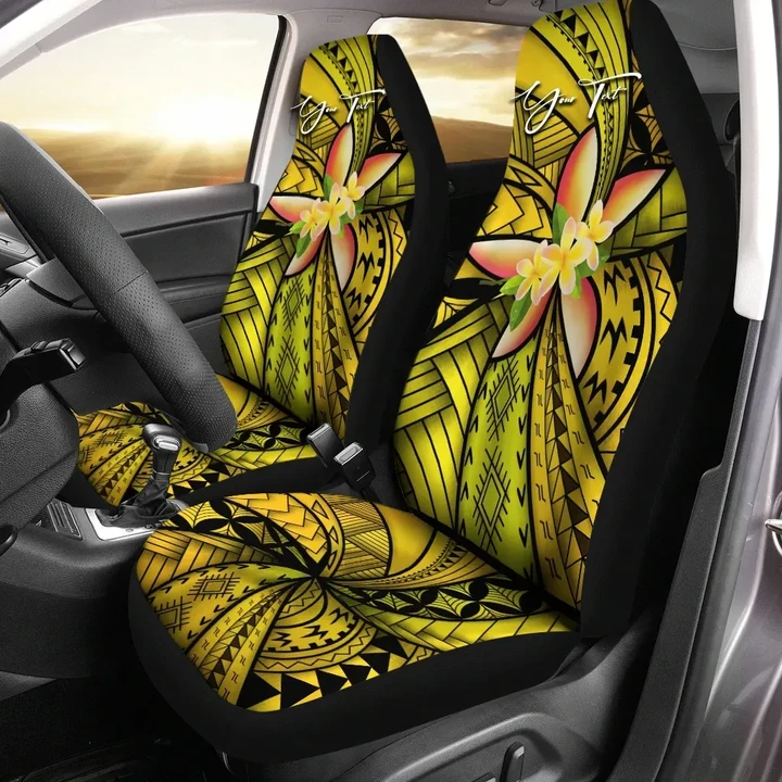 Alohawaii Accessories Car Seat Covers, (Custom) Polynesian Plumeria Yellow Personal Signature | Alohawaii.co