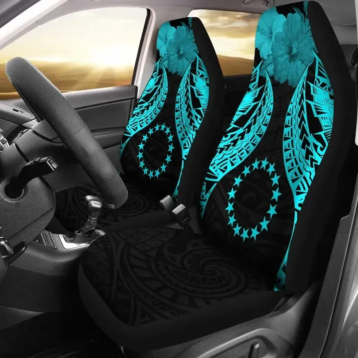 Alohawaii Accessories Car Seat Covers, Cook islands Polynesian Pride Seal And Hibiscus Neon Blue | Alohawaii.co