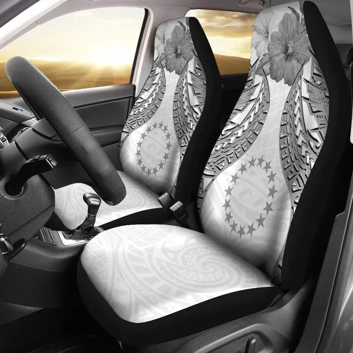Alohawaii Accessories Car Seat Covers, Cook islands Polynesian Pride Seal And Hibiscus White | Alohawaii.co