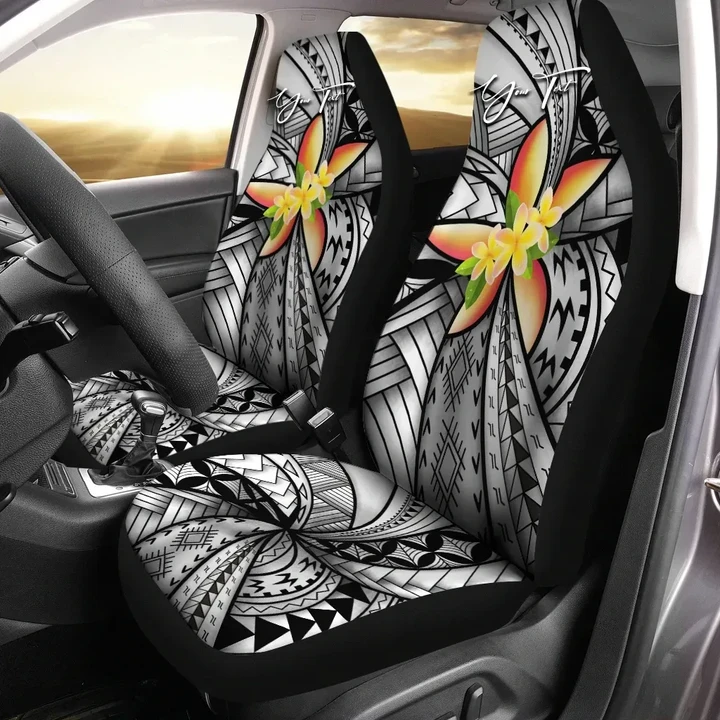 Alohawaii Accessories Car Seat Covers, (Custom) Polynesian Plumeria Gray Personal Signature | Alohawaii.co