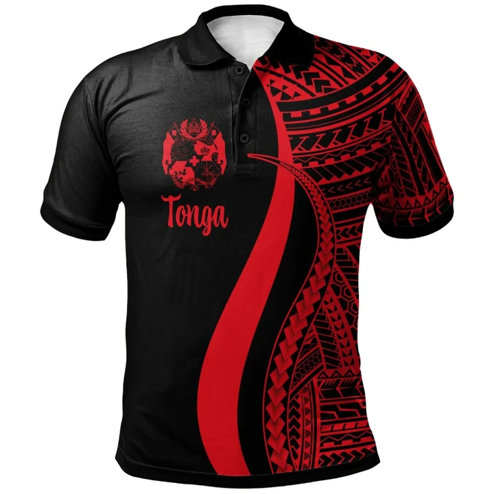 Alohawaii Shirt, Polo Shirt Polynesian Hibiscus Tonga Red, Polynesian Tentacle Tribal Pattern | Alohawaii.co