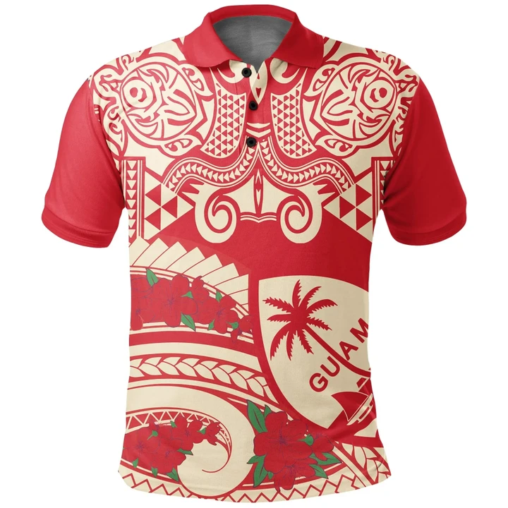 Alohawaii Shirt, Polo Shirt Polynesian Hibiscus Guam, Polynesian Pattern Vintage Style Red Color | Alohawaii.co