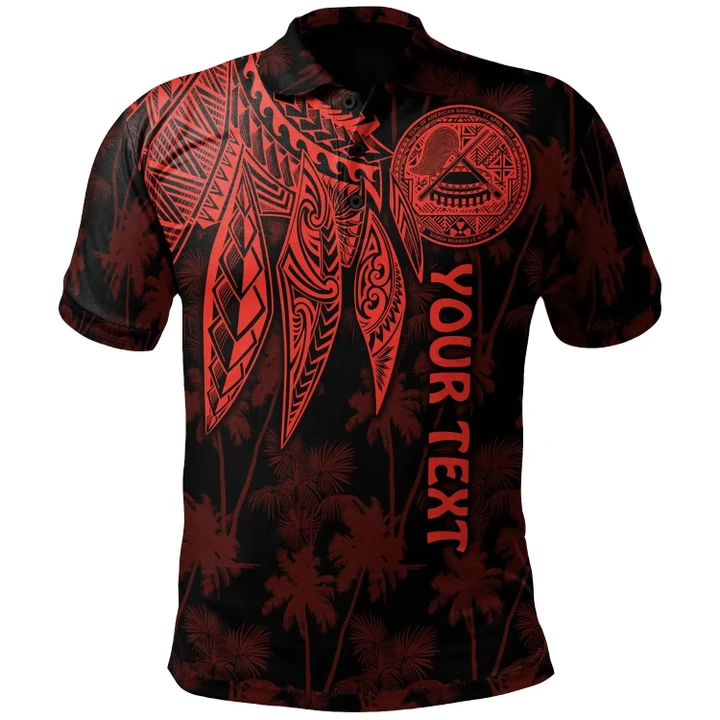 Alohawaii Shirt, Polo Shirt Polynesian Hibiscus American Samoa Personalised, Polynesian Wings (Red) | Alohawaii.co