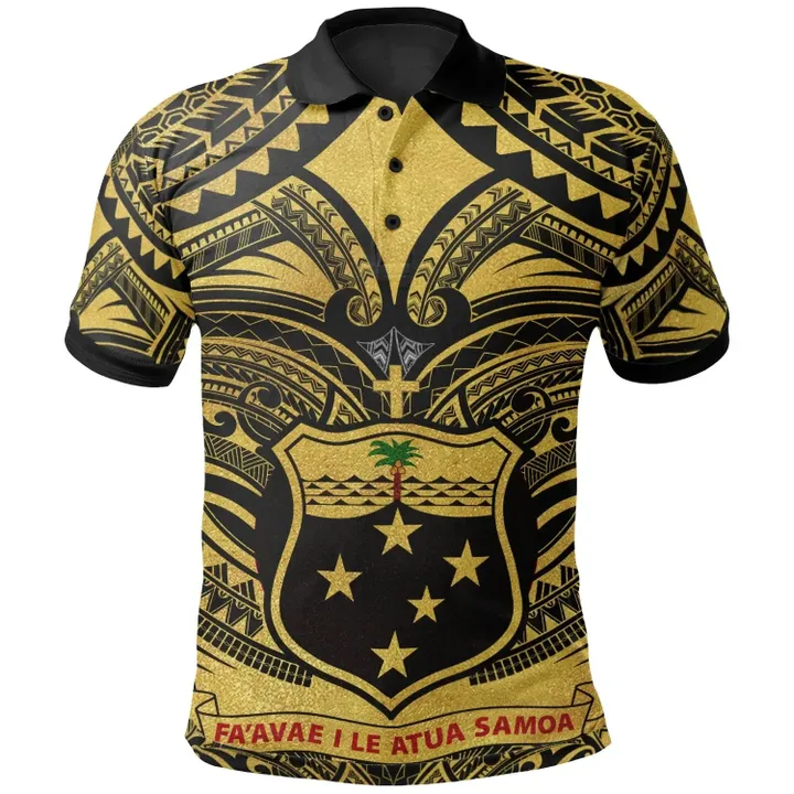 Alohawaii Shirt, Polo Shirt Polynesian Hibiscus Samoa All Over, American Samoa Coat Of Arms Golden | Alohawaii.co