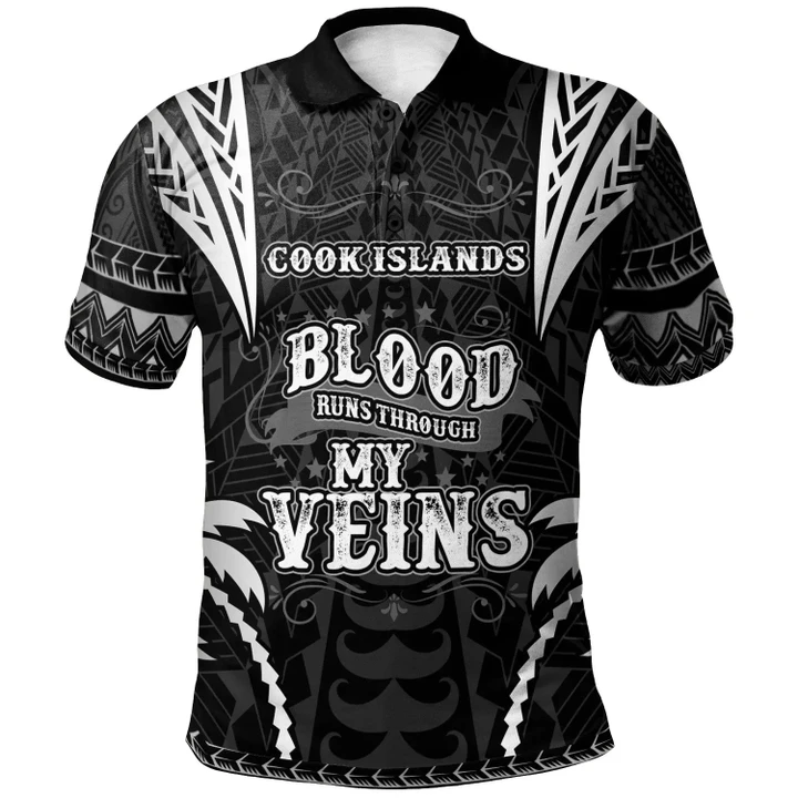 Alohawaii Shirt, Polo Shirt Polynesian Hibiscus Cook Islands, Blood Runs Through My Veins Style Black | Alohawaii.co