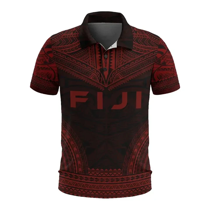 Alohawaii Shirt, Polo Shirt Polynesian Hibiscus Fiji, Polynesian Chief Red Version | Alohawaii.co