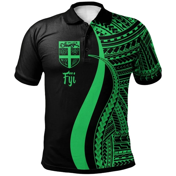 Alohawaii Shirt, Polo Shirt Polynesian Hibiscus Fiji Green, Polynesian Tentacle Tribal Pattern | Alohawaii.co