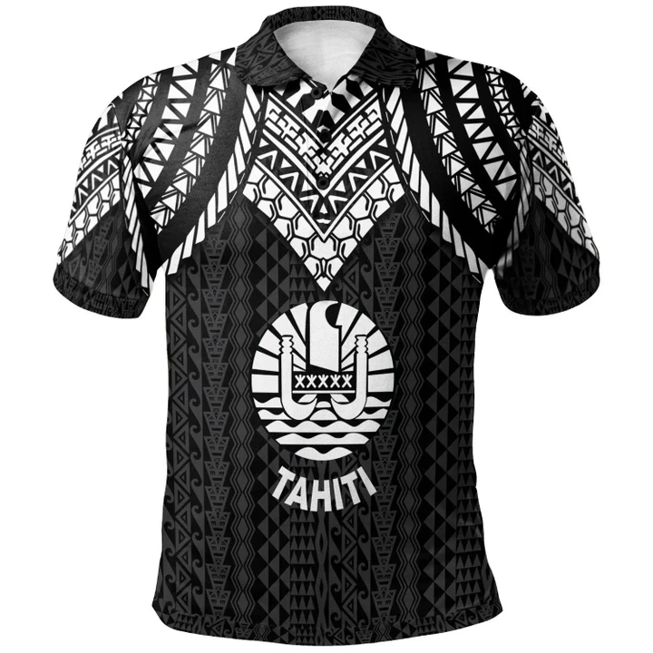Alohawaii Shirt, Polo Shirt Polynesian Hibiscus Tahiti, Polynesian Armor Style Black | Alohawaii.co