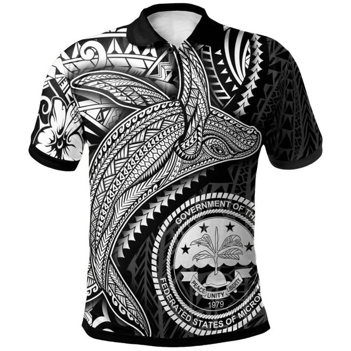 Alohawaii Shirt, Polo Shirt Polynesian Hibiscus Federated States of Micronesia, Humpback Whale & Coat of Arms White | Alohawaii.co