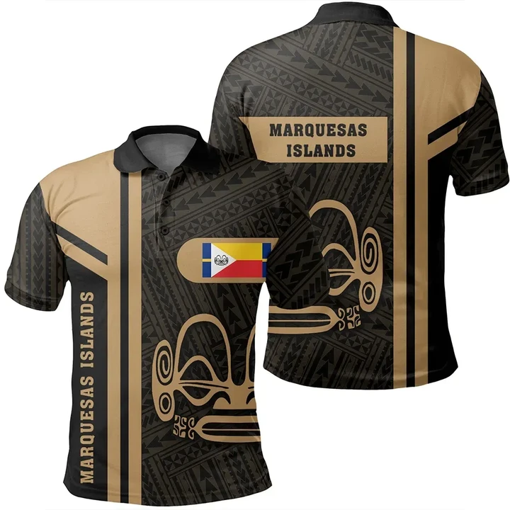 Alohawaii Shirt, Polo Shirt Polynesian Hibiscus Marquesas Islands Gold Boba Style | Alohawaii.co