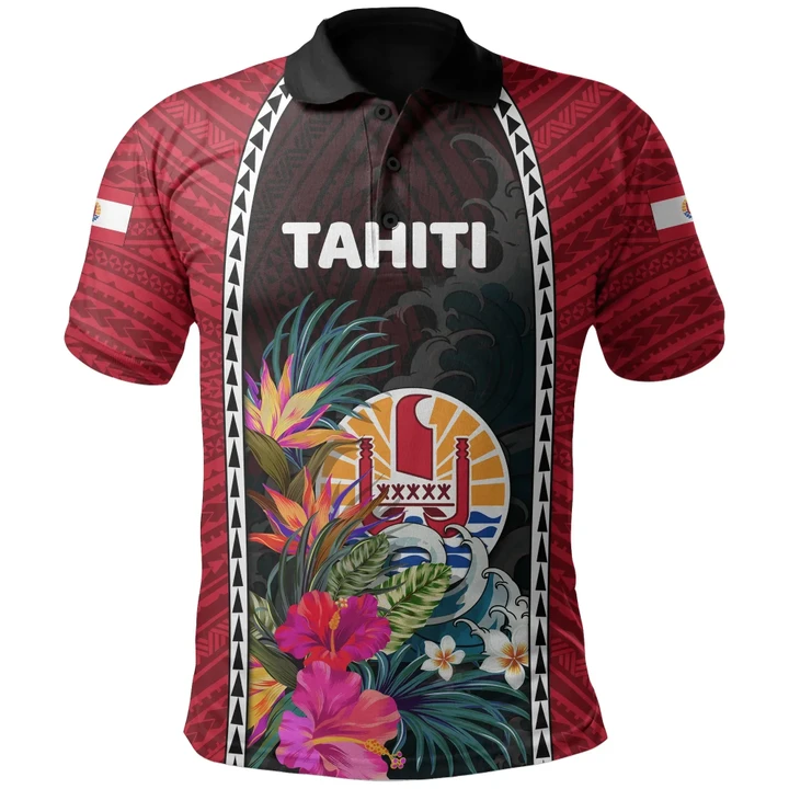 Alohawaii Shirt, Polo Shirt Polynesian Hibiscus Tahiti Hibiscus With Waves | Alohawaii.co