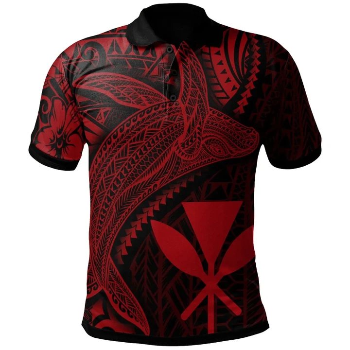 Alohawaii Shirt, Polo Shirt Polynesian Hibiscus Hawaii Kanaka Maoli, Humpback Whale & Coat of Arms Red | Alohawaii.co