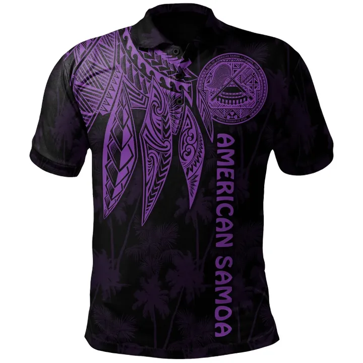 Alohawaii Shirt, Polo Shirt Polynesian Hibiscus American Samoa, Polynesian Wings (Purple) | Alohawaii.co