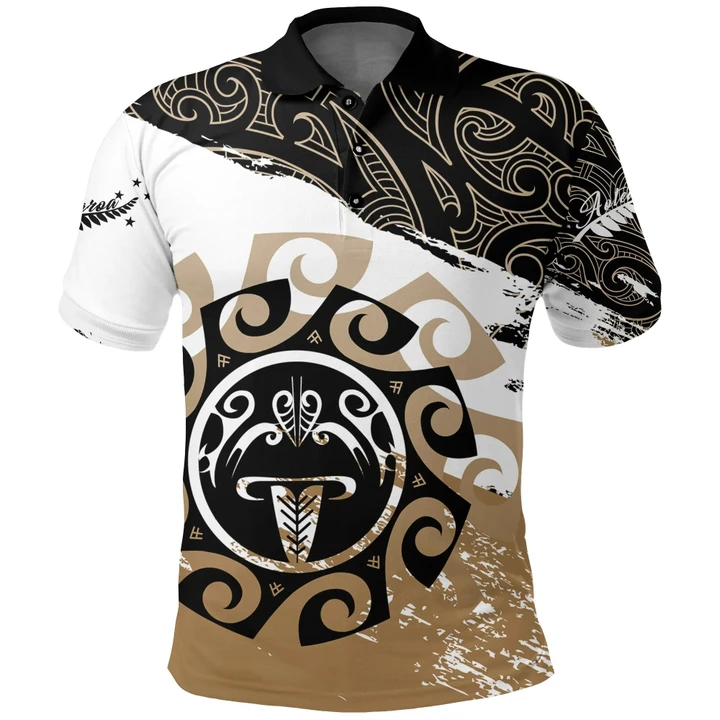 Alohawaii Shirt, Polo Shirt Polynesian Hibiscus New Zealand, Maori Tiki Mask Gold | Alohawaii.co