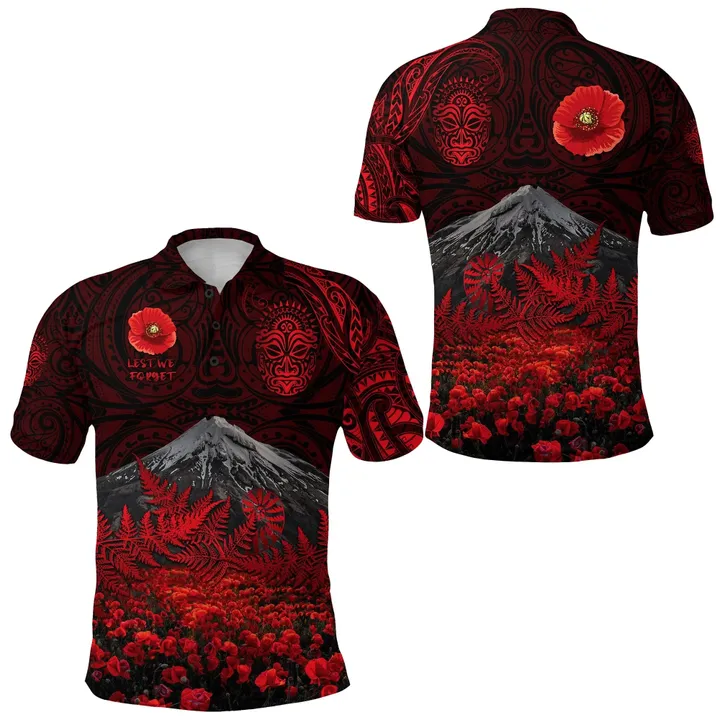 Alohawaii Shirt, Polo Shirt Polynesian Hibiscus Warriors Rugby New Zealand Mount Taranaki With Poppy Flowers Anzac Vibes | Alohawaii.co
