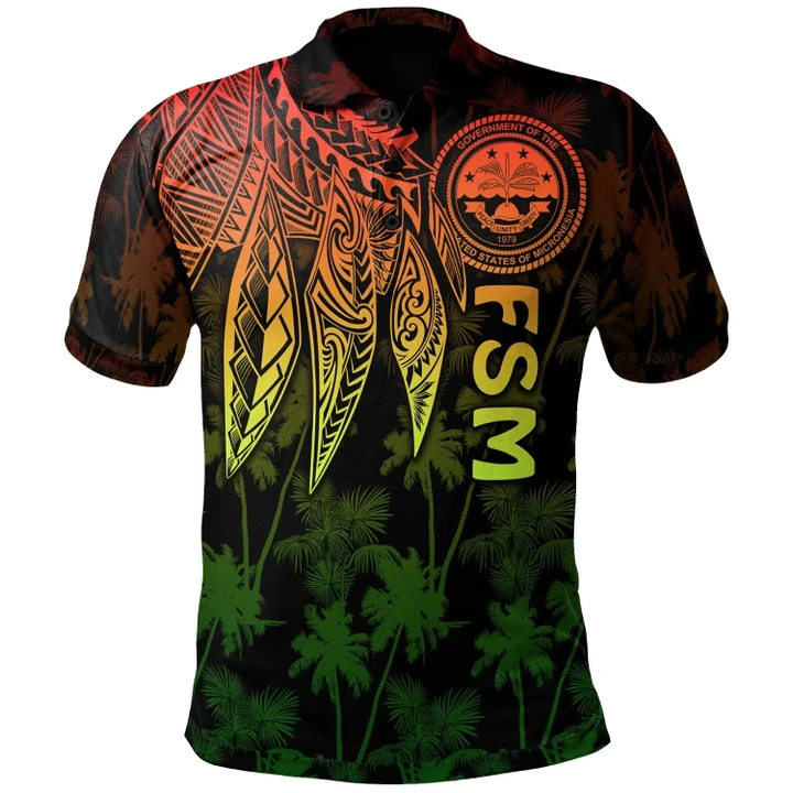 Alohawaii Shirt, Polo Shirt Polynesian Hibiscus Federated States of Micronesia, Polynesian Wings (Reggae) | Alohawaii.co