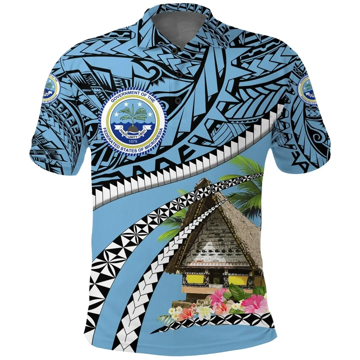 Alohawaii Shirt, Polo Shirt Polynesian Hibiscus Federated States of Micronesia Meeting House, Road to Hometown | Alohawaii.co