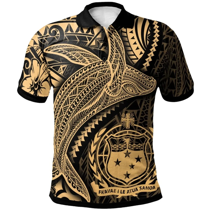 Alohawaii Shirt, Polo Shirt Polynesian Hibiscus Samoa, Humpback Whale & Coat of Arms Gold | Alohawaii.co