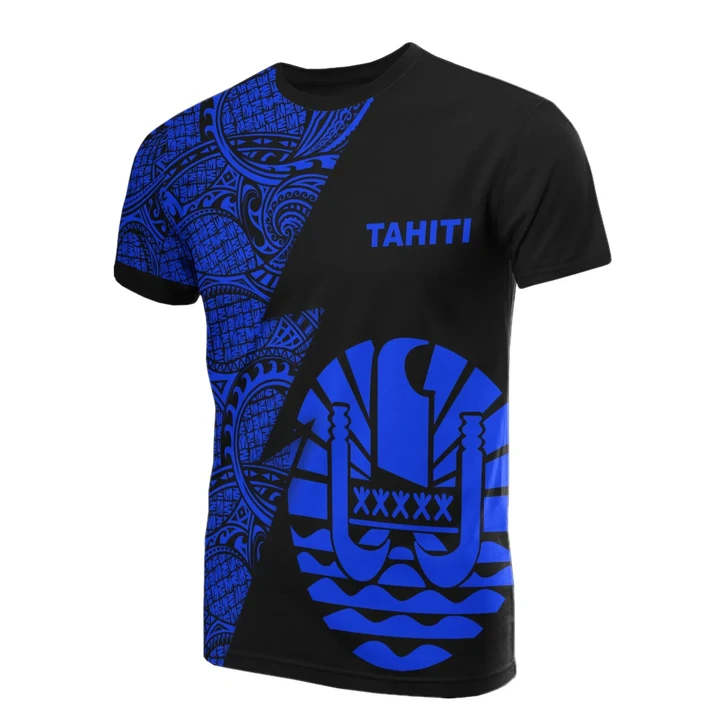 Alohawaii T-Shirt - Tee Tahiti - Polynesian Patter Blue Flash Style | Alohawaii.co
