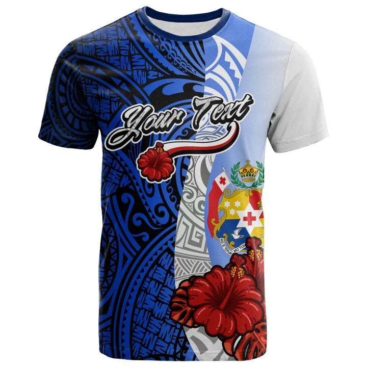 Alohawaii T-Shirt - Tee Tonga Polynesian Custom Personalised - Coat Of Arm With Hibiscus Blue | Alohawaii.co