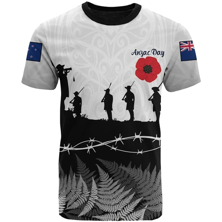 Alohawaii T-Shirt - Tee New Zealand Anzac Day - Lest We Forget Sliver Fern Poppies | Alohawaii.co