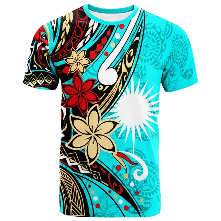 Alohawaii T-Shirt - Tee Marshall Islands - Tribal Flower With Special Turtles Blue Color | Alohawaii.co