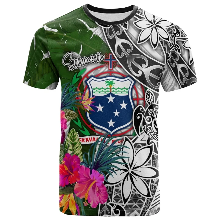 Alohawaii T-Shirt - Tee Samoa White - Turtle Plumeria Banana Leaf | Alohawaii.co