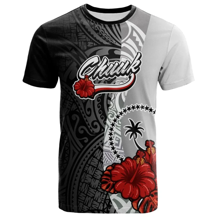Alohawaii T-Shirt - Tee Chuuk Micronesia - Coat Of Arm With Hibiscus White | Alohawaii.co