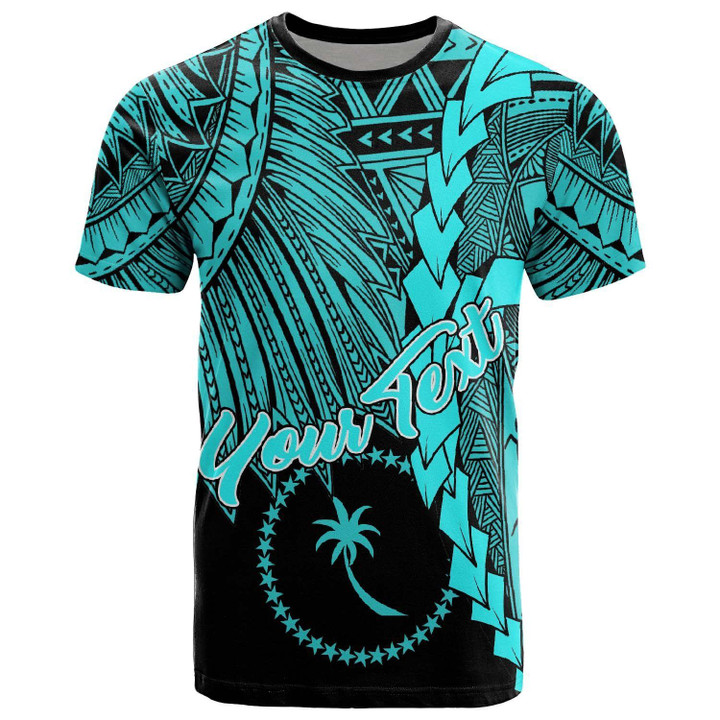 Alohawaii T-Shirt - Tee Chuuk Micronesia Custom Personalised - Tribal Wave Tattoo Neon Blue | Alohawaii.co