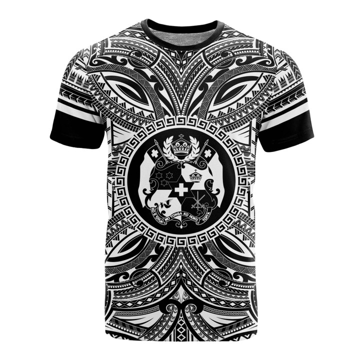 Alohawaii T-Shirt - Tee Tonga All - Tonga Coat Of Arms Polynesian White Black | Alohawaii.co