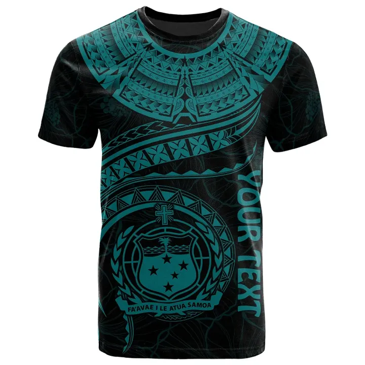 Alohawaii T-Shirt - Tee Polynesian Samoa Personalised - Samoan Waves (Turquoise) | Alohawaii.co