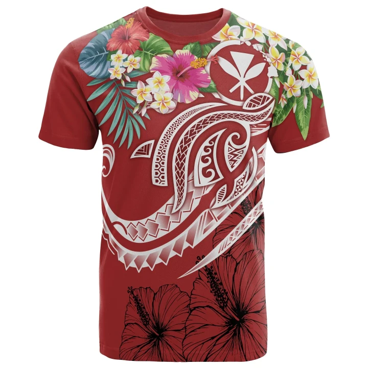 Alohawaii T-Shirt - Tee Polynesian Hawaii Kanaka Maoli - Summer Plumeria (Red) | Alohawaii.co