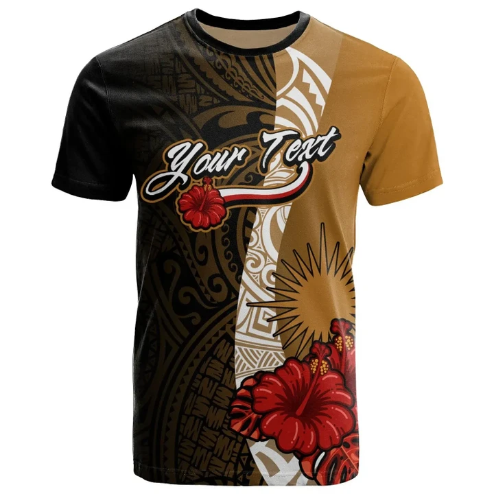 Alohawaii T-Shirt - Tee Marshall Islands Polynesian Custom Personalised - Coat Of Arms With Hibiscus Gold | Alohawaii.co