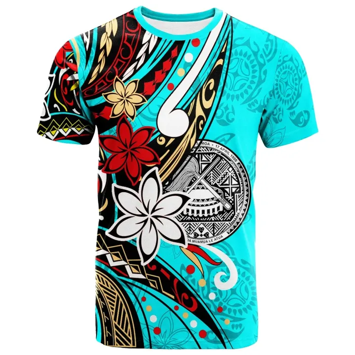Alohawaii T-Shirt - Tee American Samoa - Tribal Flower With Special Turtles Blue Color | Alohawaii.co