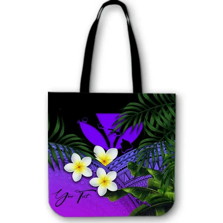 Alohawaii Bag - (Custom) Kanaka Maoli (Hawaiian) Tote Bag, Polynesian Plumeria Banana Leaves Purple Personal Signature | Alohawaii.co