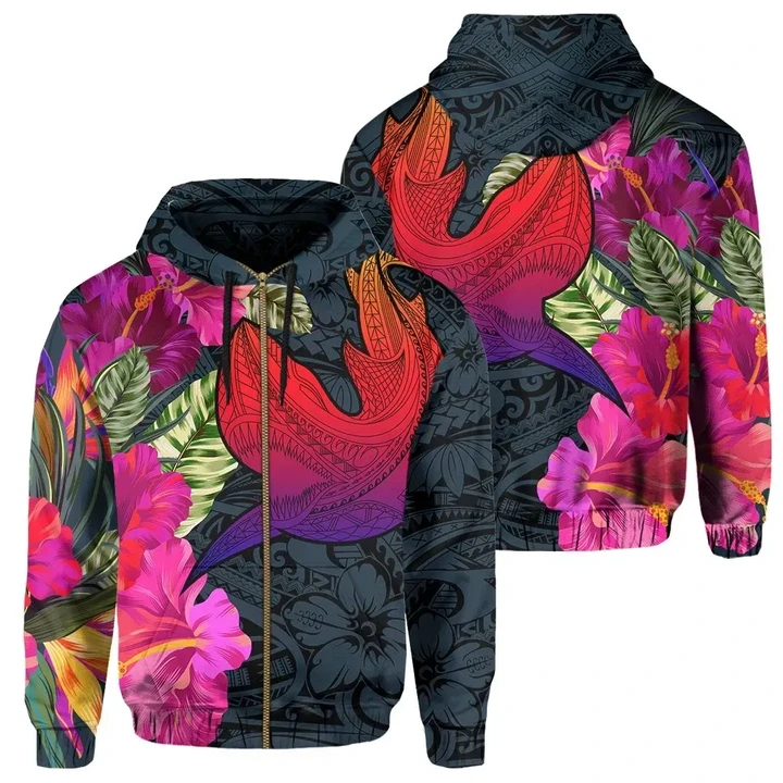 Alohawaii Clothing, Zip Hoodie Hawaii Polynesian Hibiscus Shark , Rock Style | Alohawaii.co