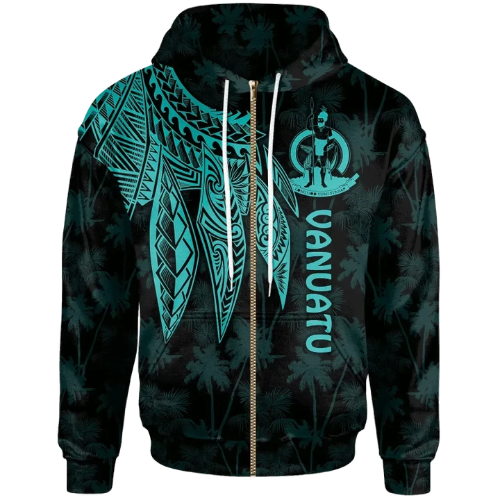 Alohawaii Clothing, Zip Hoodie Vanuatu, Polynesian Wings (Turquoise) | Alohawaii.co
