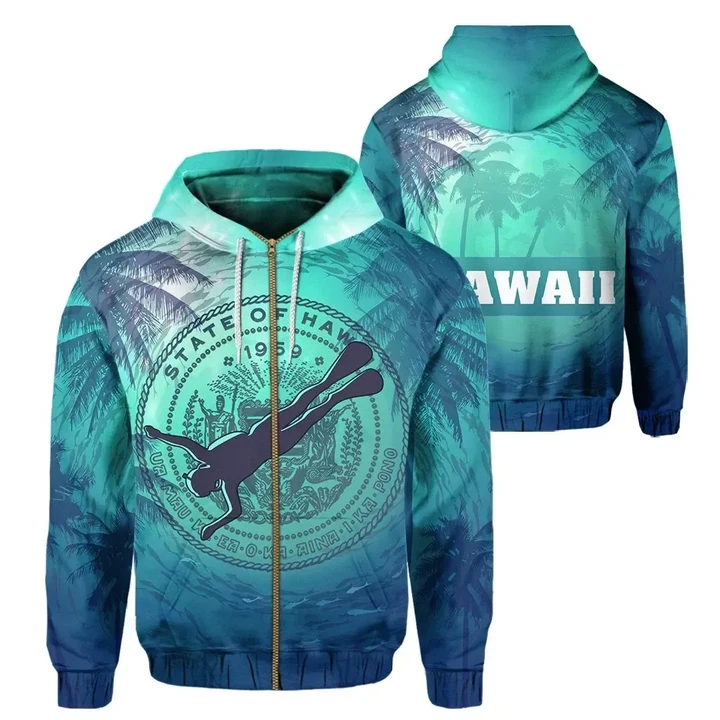Alohawaii Clothing, Zip Hoodie Hawaii Dive Coat Of Arm | Alohawaii.co