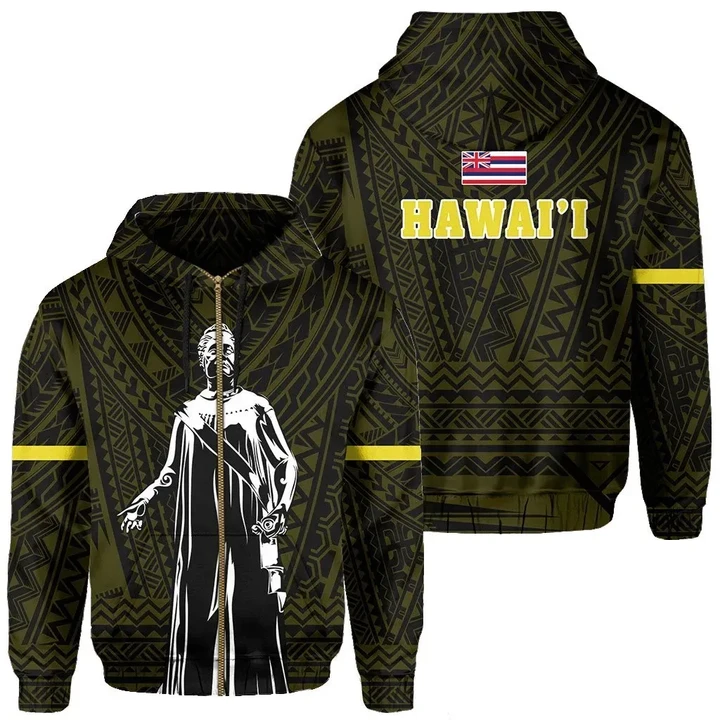 Alohawaii Clothing, Zip Hoodie Polynesian Queen Lili'uokalani Flag Of Hawaii Yellow | Alohawaii.co