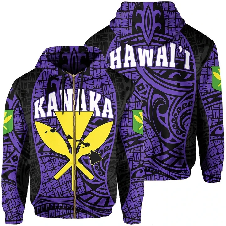 Alohawaii Clothing, Zip Hoodie Polynesian Kanaka Maoli Hawaii, Purple, Gel Style | Alohawaii.co