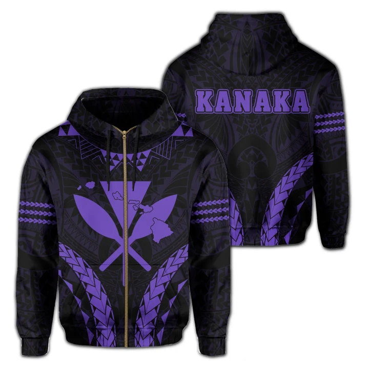 Alohawaii Clothing, Zip Hoodie Polynesian Kakau Kanaka Map Hawaii, Sport Style Version 2.0, Purple | Alohawaii.co