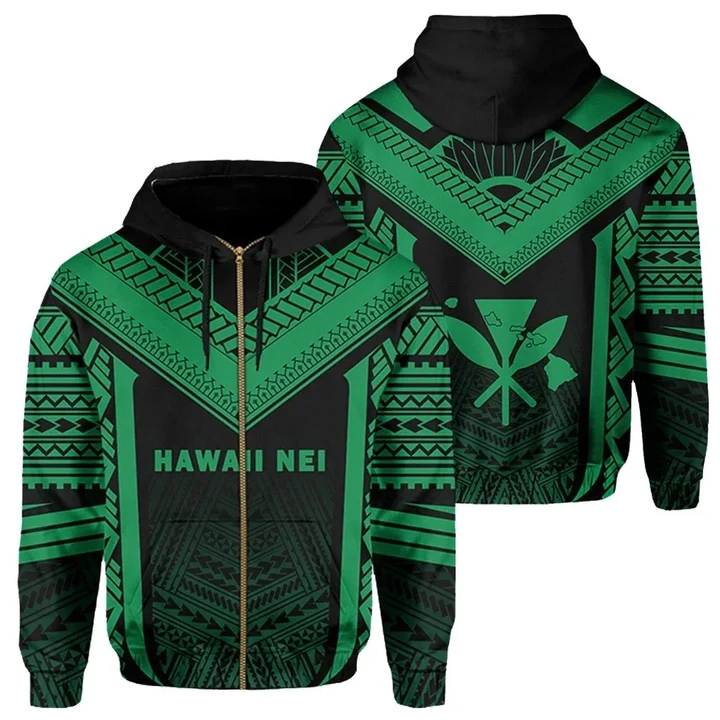 Alohawaii Clothing, Zip Hoodie Hawaii Kanaka Polynesian Active Green | Alohawaii.co