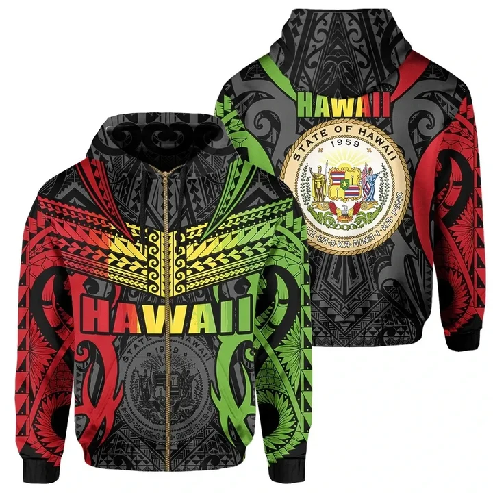 Alohawaii Clothing, Zip Hoodie Hawaii Polynesian Tribal Coat Of Arms , Reggae, Mark Style | Alohawaii.co